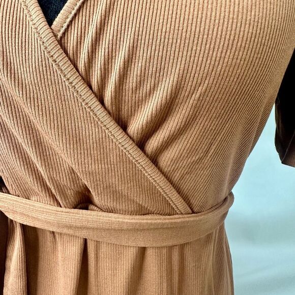 Brown Ribbed Faux Wrap Dress Size XXL - Picture 5 of 10
